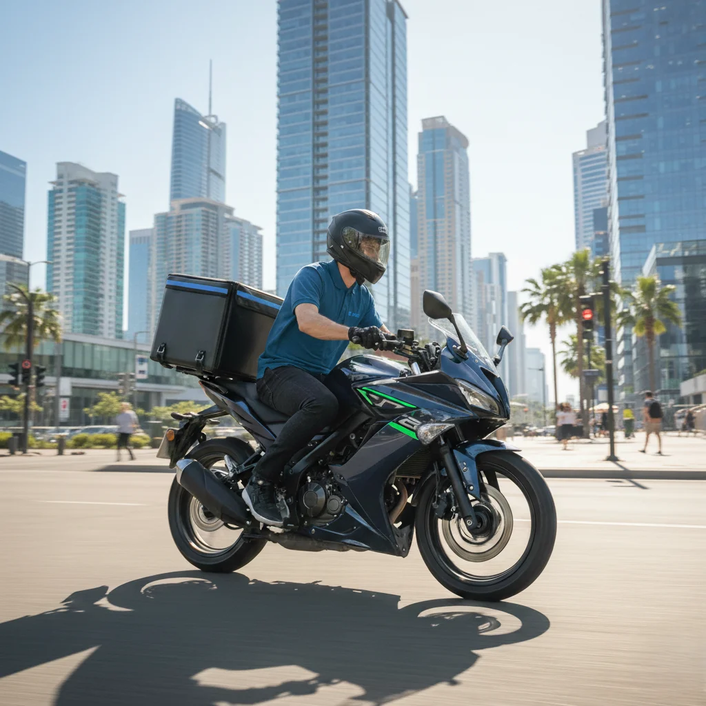 Motorizado profesional entregando comida